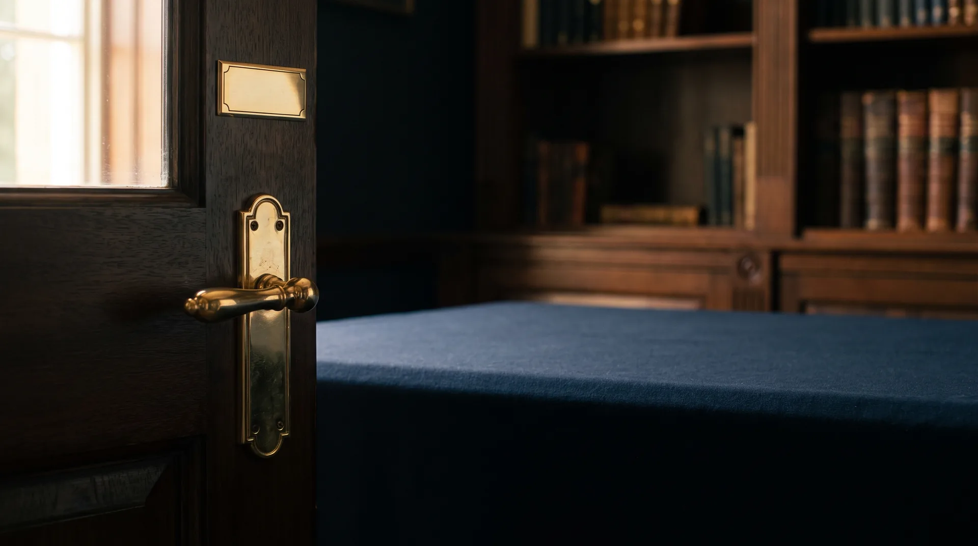 A polished brass office door handle, representing a law firm's client intake front door