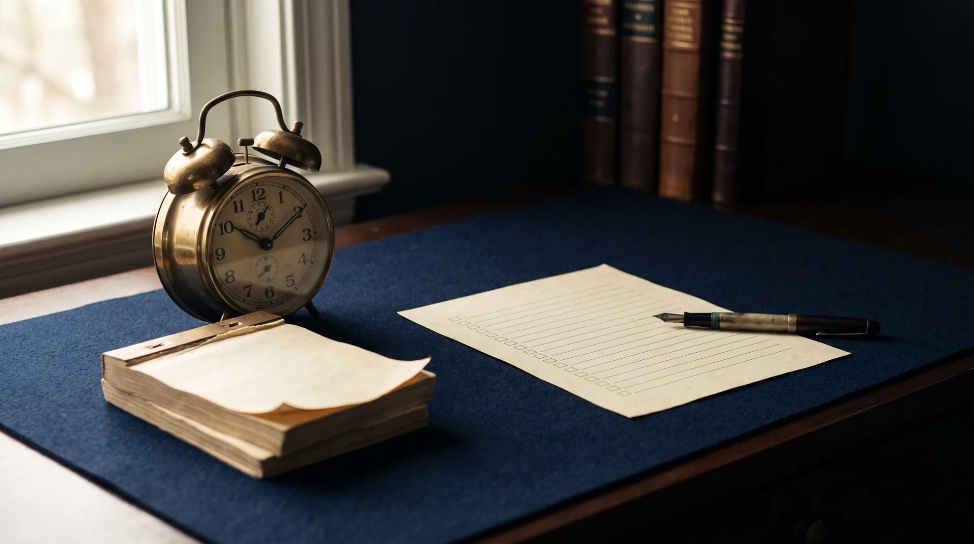 An alarm clock, calendar and checklist representing a new law firm's first ninety days