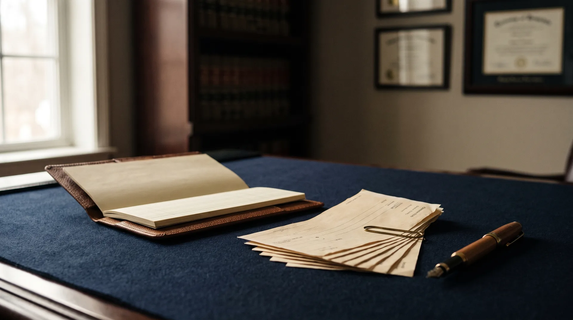 A new checkbook register and deposit slips representing setting up an IOLTA account